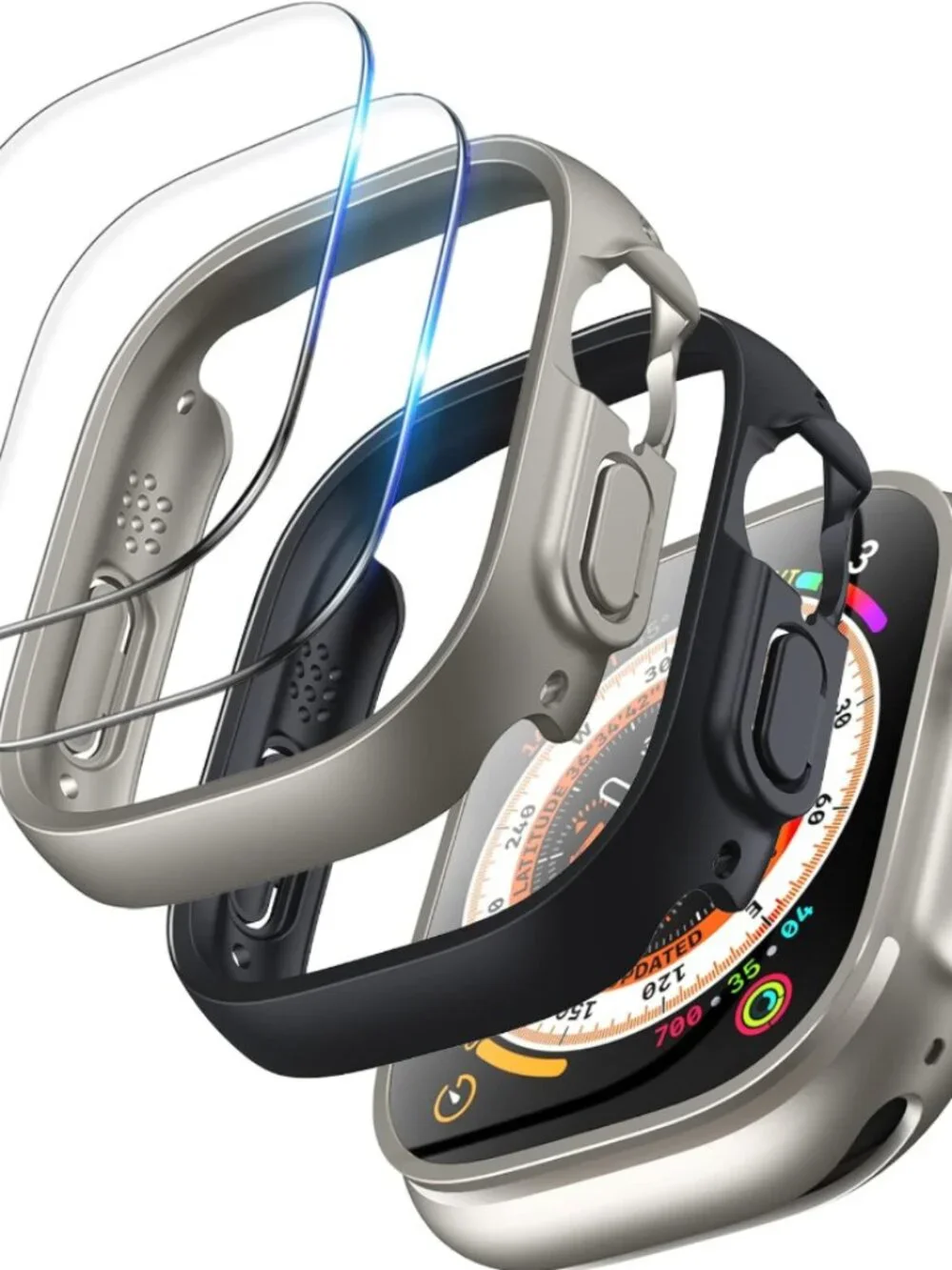 TOCOL 2 Pack for Apple Watch Ultra Case 49mm Tempered Glass Screen Protector